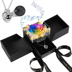 Preserved Real Rose with Necklace "I Love You" in 100 Languages