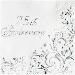 Silver Foil 25th Anniversary Cocktail Napkins