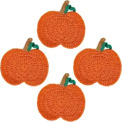 4 Pack Fall Pumpkin Coaster Handmade Crochet Drink Coaster