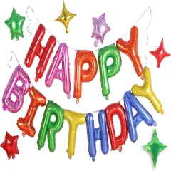 3D Mylar Foil Happy Birthday Balloons - Rainbow