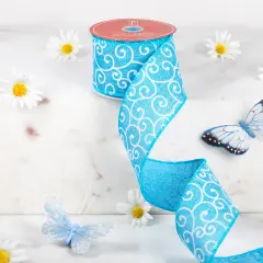 Northlight Swirl Wired Spring Craft Ribbon - 2.5" x 10 Yards - Blue and White