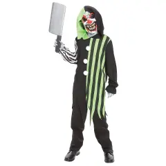Carver The Clown Child Costume, Scary Evil Grinning Halloween Outfit for Boys Age 10-12