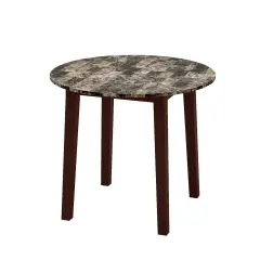 Rubber Wood Round Dining Table with Marble Top, Safe Corners and Easy Assembly Brown
