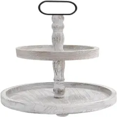 2 Tiered Tray Stand for Home Decor, Wooden Serving Tiered Tray for Coffee Bar Table Centerpiece, Decorative Trays Kit