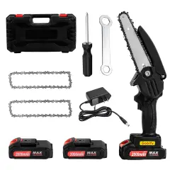 6" Handheld Cordless Chainsaw Electric Mini Chainsaw 2 Battery Chain Wood Cutter