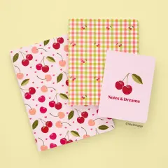 Cherry Hearts Stitched Notebook Set, Softcover Journal, Class Notebooks