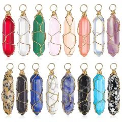 16 Pieces Healing Crystal Pendant Hexagonal Natural Crystal Pendant Pointed Quartz Gemstone Pendant Wire Wrapped Charms for Necklace Jewelry Making DIY Craft (Lovely Colors)