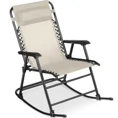 Best Choice Products Folding Outdoor Zero Gravity Rocking Lounge Chair w/ Headrest Pillow Ivory