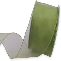Green Organza Ribbon Spring Easter Wired Ribbon for Wreath Bows Crafts Gift Wrapping Green Chiffon Ribbon for Home Birthday Party Wedding St Patricks Day Easter Spring Decor 2.5" X 25 Yard