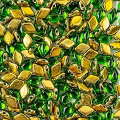 Matubo 2-Hole Czech Glass Backlit Gemduo Beads, 50g Chrysolite Golden