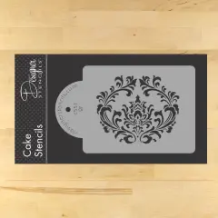 Filigree Damask Cake Stencil Side #1 | C551 by Designer Stencils | Cake Decorating Tools | Baking Stencils for Royal Icing, Airbrush, Dusting Powder | Reusable Plastic Food Grade Stencil for Cakes | Easy to Use & Clean Cake Stencil