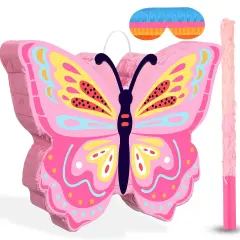 Butterfly Pi&ntilde;ata Girls Butterfly Party Supplies Fairy Woodland Set - Pink Birthday Pi&ntilde;ata with Stick and Blindfold Mask for Birthday Baby Shower Party Supplies Decoration