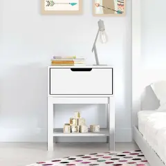 Emma and Oliver Samuel Kids Single-Drawer Night Stand with Solid Wood Frame, Side Table for Kids Bedroom with Open Shelf White