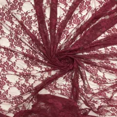 1 Yard Burgundy Floral Lace Fabric 4-Way Stretch Sheer Shimmery Nylon Spandex 58/60" Wide
