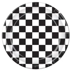 96 Pack Bulk Black and White Checkered Party Paper Plates 9 inch