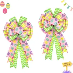 Large Easter Bows for Wreath 20x11 Inch, 2 Pack Pre-Tied Easter Egg Wired Ribbon Bow, Big Tree Topper Bow for Front Door Indoor Outdoor Spring Summer Decoration (Yellow)