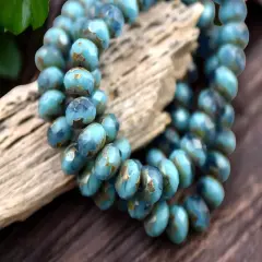 *25* 6x8mm Blended Turquoise & Montana Blue Picasso Fire Polished Rondelle Beads