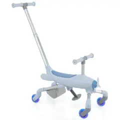 Plastic 2-in-1 Kids Ride-On Push Car with LED Lighted Wheels and Storage Compartment Navy