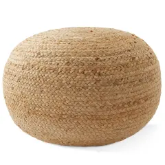 Hand-Braided Jute Pouf Ottoman Footrest, 19" Round x 10-1/2" High, Natural Woven Boho Floor Cushion, Home Decor for Living Room, Bedroom, Apartment
