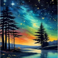 5D Starry Night Forest Diamond Painting Kit - 12x16inch