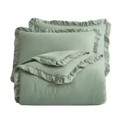 Stone Washed Ruffled Edge Microfiber Comforter Set
