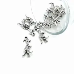 Silver Parasaurolophus Horned 3D Dinosaur Charms, 12x23mm