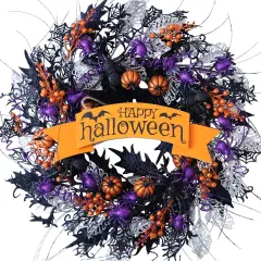 22 Inch Glitter Pumpkin Spider Wreath