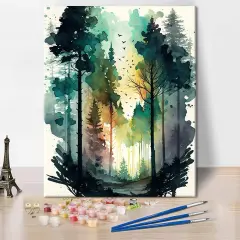Forest Paint by Numbers Watercolor Landscape,16x20inch