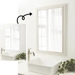 Amanti Art Mirror Makeover Bathroom Mirror Frame Border Kit -Fully Assembled Peel and Stick Frame - Mirror NOT Included - Trio Trim White Wash Silver