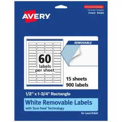 Avery Matte White Removable Rectangle Labels with Sure Feed Technology, Print-to-the-Edge, .5" x 1.75"