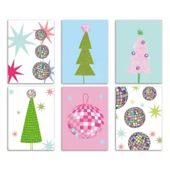 Modern Disco Christmas Greeting Cards Boxed Set of 24 Holiday Notecards Featuring 6 Stylish and Fun Designs with Disco Balls and Retro Vibes