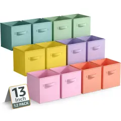 Sorbus Large 13" Storage Bins - 12 Pack Sturdy Collapsible Fabric Storage Cubes with Handle Rainbow pastel