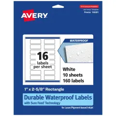 Avery Durable Waterproof Rectangle Labels with Sure Feed, 1" x 2-5/8"