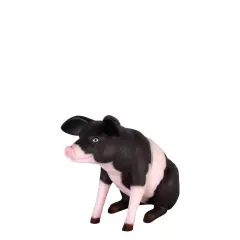 Baby Sitting Black And Pink Pig Life Size Statue