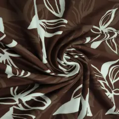 1 Yard Brown Leaf Print DTY Brushed Fabric Soft Lightweight Stretch Polyester 58/60 Inch Wide