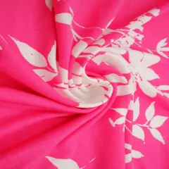 1 Yard Pink Hot DTY Floral Print Fabric Stretch Knit Lightweight Polyester Spandex 58/60 Inch Wide
