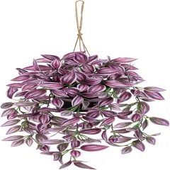 Fake Hanging Plants 17.7" Faux Watermelon Peperomia Silk Plants with Black Pot Artificial Hanging Greenery for Home Garden Balcony Front Porch Outdoor Decor