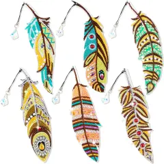 6 Pieces DIY Diamond Painting Feather Bookmarks