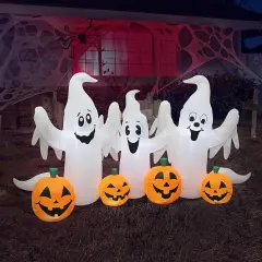 Halloween Inflatable Three Ghosts with Pumpkins Patch Outdoor Indoor Holiday Decorations