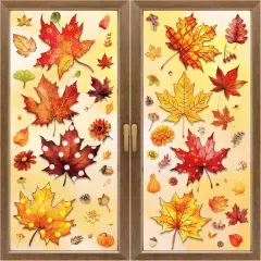 8 Sheets Fall Window Clings - Autumn Leaves