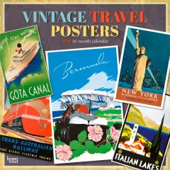 Vintage Travel Posters | 2026 12 x 24 Inch (Hanging) Monthly Square Wall Calendar | Plastic-Free