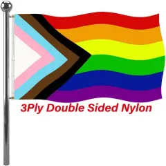 Inclusive Progress Pride Rainbow Flags 3x5 Outdoor- Heavy Duty Nylon LGBTQ Rainbow Flag Banner with 2 Grommets