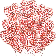 Red Heart Confetti Balloons 30 Pcs, 12 Inch Clear Heart Latex Balloon with Heart Confetti Inside for Wedding Anniversary Birthday Party Valentine Baby Shower Bridal Shower Decorations Supplies