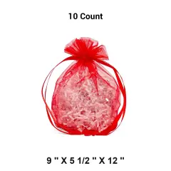 Wide Round Flat Bottom Organza Bags 9 '' X 5 1/2 '' X 12 '' for Weddings Red