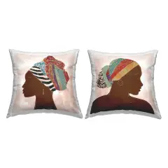 Unique African Portraits 2 PC Outdoor Printed Pillow Set Design by Carol Robinson, 18 x 7 x 18