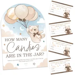 Big Dot of Happiness We Can Bearly Wait - How Many Candies Teddy Bear Baby Shower Game - 1 Stand and 40 Cards - Candy Guessing Game