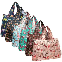 Wrapables Large Foldable Tote Nylon Reusable Grocery Bags, 6 Pack, Wilderness Wonder