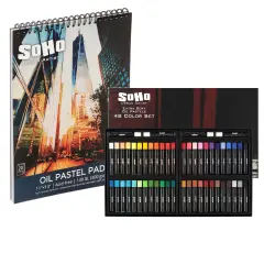 SoHo Urban Artist Extra Soft Oil Pastels & Oil Pastel Pad Bundle &ndash; 20-Sheet Textured Paper for Blending, Layering & Drawing &ndash; Smooth, Pigmented Pastels & Acid-Free Sketchbook