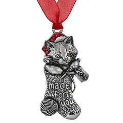 Gloria Duchin Knitting Kitten in Stocking Christmas Tree Ornament