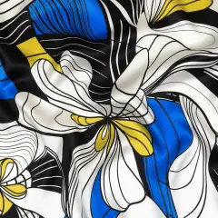 1 Yard Silk Charmeuse Art Nouveau Border Print Italian Made Blue, Black & Yellow 53 Inches Wide